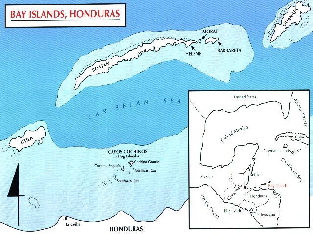 world map of honduras. Map of the Bay Islands