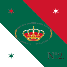 [Flag of the
                                    2ndInfantry Regiment of the (Army of
                                    the Three Guarantees) 1821
                                    (Mexico)]