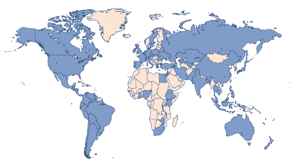 World map showing international toll of September 11 terrorist attacks